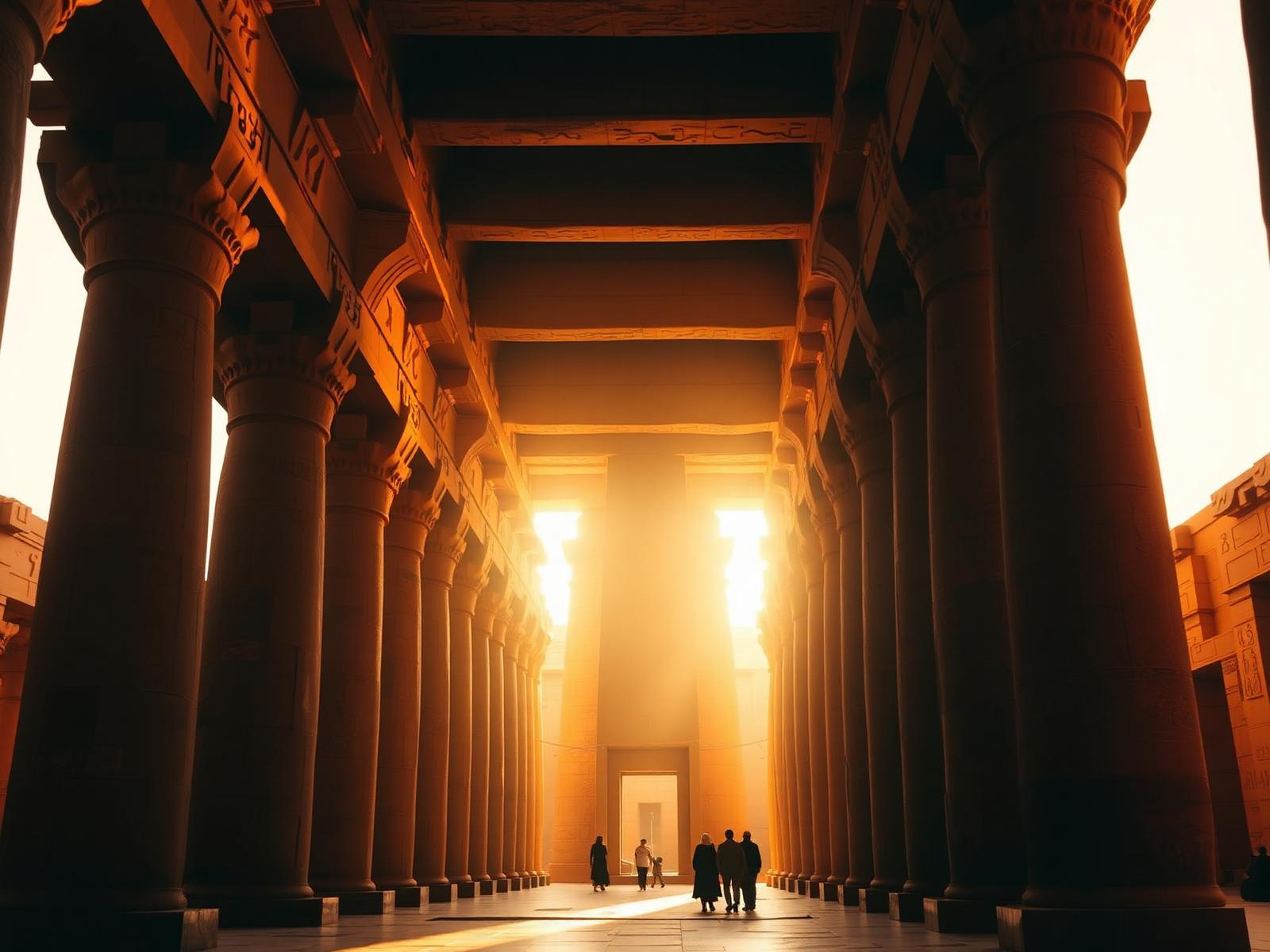 Karnak temple hall at golden hour